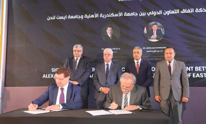 وزير التعليم العالي يشهد توقيع اتفاقية تعاون بين جامعتي الإسكندرية الأهلية و«إيست لندن»